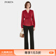 PORTS寶姿女裝春夏新款時(shí)尚簡(jiǎn)約感激干V領(lǐng)收腰暗扣疊片長(cháng)袖上衣 倫巴紅 M (6)