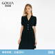 歌莉婭（GOELIA）主播推薦|歌莉婭黑色連衣裙新款V領(lǐng)天絲醋酸小黑裙1C4C4G5P0 00B黑色 S