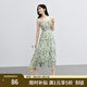 紅袖綠色碎花連衣裙夏季2024新款女裝收腰垂感顯瘦氣質(zhì)小眾雪紡吊帶裙 綠花602 S