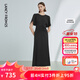 朗姿法式褶皺收腰設計感小眾氣質(zhì)高級感長(cháng)裙夏裝新款女連衣裙 黑色 L