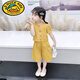 G.duck兒童裝女童套裝夏裝新款女寶寶短袖兩件套夏季小女孩上衣服潮 女童黃色闊腿褲套裝 90 建議身高80-83cm