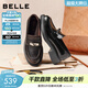 百麗（Belle）復古褶皺面牛皮樂(lè )福鞋2026春新商場(chǎng)同款粗跟單鞋F2G1DAA6 黑色 38