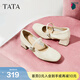 他她（TATA）粗跟瑪麗珍鞋女氣質(zhì)小皮鞋通勤單鞋女秋新款WR301CQ4 米白 38