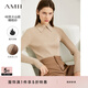 AMII女裝2026春季新款通勤百搭翻領(lǐng)坑條紋火山巖紗毛衣女修身 花駝 M