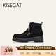 接吻貓KISSCAT【約克假日】袋鼠鞋增高美拉德棕色馬丁靴工裝戶(hù)外靴 黑色 36
