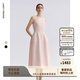 朗姿【精英衣櫥】夏季新款一字領(lǐng)無(wú)袖連衣裙女高端修身收腰裙子 淡粉色 S