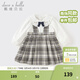 戴維貝拉（DAVE＆BELLA）兒童假兩件連衣裙學(xué)院風(fēng)女寶寶裙子春裝新款小童格子裙女童公主裙 灰白格【現貨】 100 cm（建議身高90-100cm）