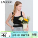 LAGOGO美式條紋寬吊帶背心女拉谷谷夏季新款拼接短款上衣內搭打底 黑色(W1) M