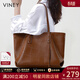 viney托特包包女包牛皮手提包通勤單肩大包生日禮物送女友老婆 【深棕色】實(shí)用高檔百搭品牌輕奢