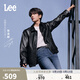 Lee25冬新舒適版紐扣開(kāi)襟設計男女同款PU夾克外套 黑棕 L