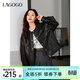 LAGOGO黑色高級感PU皮外套女拉谷谷2025春新款甜酷風(fēng)舒適百搭上衣 黑色 M