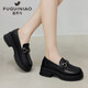 富貴鳥(niǎo)（FUGUINIAO）真皮牛皮樂(lè )福鞋女士2026新款圓頭粗跟小皮鞋舒適厚底職業(yè)工作鞋 FN0235/1040黑色 37