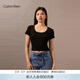 Calvin KleinJeans春夏女士休閑潮流鏤空ck短款羅紋彈力辣妹重磅短袖T恤上衣 BEH-太空黑 L