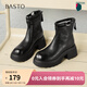 百思圖冬季新款通勤圓頭粗跟女短靴厚底增高馬丁靴F2012DD5 黑色 38