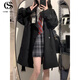 COMIC SOUL小個(gè)子風(fēng)衣女2026春秋新款韓系感英倫風(fēng)中長(cháng)短款加厚大衣外套 黑色【中款】 XXS 【70-99斤】