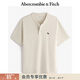 Abercrombie & Fitch經(jīng)典小麋鹿圖案男裝25夏季美式重磅寬松亨利領(lǐng)短袖T恤 奶油色 M (180/100A)尺碼偏大