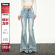 AAISUP美式復古貓須微喇牛仔褲女春季淺藍色修身顯瘦彈力喇叭拖地長(cháng)褲潮 淺藍長(cháng)褲 S