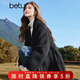 百圖betu女裝冬季新款毛呢外套翻領(lǐng)雙面呢100%綿羊毛大衣2411T25 黑色 M