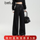 百圖betu女裝秋季新款牛仔闊腿高腰顯瘦潮流明線(xiàn)撞色褲子2509X01 黑色 L