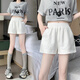 妹丫2026夏季韓系冰絲棉麻料短褲女闊腿褲ins 開(kāi)叉短褲薄款熱褲女 白色 S