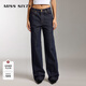 MISS SIXTY純棉牛仔褲女復古深藍水洗顯瘦百搭直筒褲明線(xiàn)設計感 深藍 24