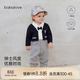 babylove嬰兒連體衣春秋季純棉哈衣男寶寶紳士風(fēng)周歲禮服假兩件衣服 紳士學(xué)院-藍灰 90cm