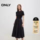 ONLY2025秋季新款優(yōu)雅氣質(zhì)純色拼接短袖長(cháng)裙連衣裙女|125107024 H1Z 黑色 S