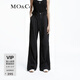 MO&Co.【涼感】休閑褲運動(dòng)風(fēng)松緊高腰寬松直筒戶(hù)外時(shí)裝摩安珂新年紅 黑色 S 160
