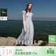 三彩2025夏季新款碎花連衣裙法式V領(lǐng)飛飛袖收腰A字裙長(cháng)裙M 天空藍花卉 S 155/80A