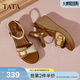 他她（TATA）法式坡跟涼鞋女鞋度假風(fēng)一字帶涼鞋秋季新款7MYA1BL5 杏/棕 35