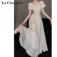 拉夏貝爾（La Chapelle）茶歇法式繡花連衣裙2026女夏氣質(zhì)收腰短袖大擺長(cháng)溫柔初戀約會(huì )仙女 連衣裙 S 建議90斤以下