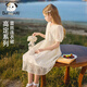 饞嘴狗（CHANZUIGOU）童裝女童金邊蕾絲淑女連衣裙2026夏季新款兒童復古泡泡袖裙 米色 120 cm