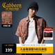 卡賓（CABBEEN）【復古洗水】男裝特色格子印花襯衫水洗短袖潮牌外套上衣襯衣 淡橙色03 L /175/50