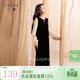 三彩2025冬季新款假兩件絲絨連衣裙開(kāi)叉長(cháng)裙復古直筒裙優(yōu)雅S 經(jīng)典黑 S 155/80A