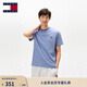TOMMY JEANS【舒適純棉】春夏男裝平紋針織條紋短袖上衣/美式純色T恤 藍白條紋0BA L （推薦：150-165斤）