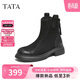 他她（TATA）他她秋冬牛皮瘦瘦靴時(shí)尚短靴切爾西靴WXB08DD5 黑色（單里） 37