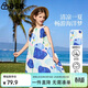 ASK JUNIOR純棉兒童裙子夏掛脖連衣裙女中大童無(wú)袖吊帶裙度假風(fēng) 藍色  150 