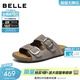 百麗（Belle）周雨彤同款QQ吐司1代升級款勃肯鞋女沙灘拖鞋D6B1DBT6預售 灰色-縫線(xiàn)款 38