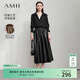 AMII女裝2026春季復古摩登環(huán)保PU皮裙壓皺半身裙女A字裙黑色 黑色 XL