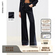 朗姿【精英衣櫥】棉質(zhì)微喇叭牛仔長(cháng)褲修身復古百搭闊腿直筒冬季新款 深藏青色 L