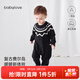 babylove【清倉】嬰幼兒連體衣春秋款毛衫針織哈衣爬服寶寶毛衣外出保暖 費爾島-黑 90cm