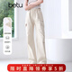百圖betu女裝夏季新款休閑褲假日工裝褲可調節褲腳褲子女2505X02 杏色 L