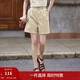 茵曼（INMAN）闊腿五分褲女士夏季新款松緊顯瘦高腰直筒休閑新疆棉短褲 淺米杏 XL