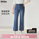 MsShe【復古微喇牛仔長(cháng)褲】大碼女裝2026春季胖mm顯瘦彈力褲子女 牛仔中藍色現貨 2XL