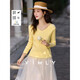 梵希蔓甜美溫柔風(fēng)V領(lǐng)針織衫女春季新款網(wǎng)紗拼接長(cháng)袖上衣 黃色 均碼