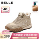 百麗（Belle）舒適運動(dòng)風(fēng)高幫鞋女新款商場(chǎng)同款厚底增高百搭休閑鞋E5W1DDD5 杏色-厚絨 37 (235mm)