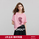 初語(yǔ)棉質(zhì)抽象卡通圖案T恤女2025夏季新款圓領(lǐng)寬松休閑減齡上衣 淺粉色 M