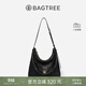 BAGTREE【明星同款】包包樹(shù)圖南頭層植鞣牛皮hobo女包單肩腋下通勤斜挎包 檀黑色-中號 高級小眾