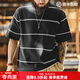 馬登工裝 美式休閑黑白撞色條紋T恤Cityboy半袖日系圓領(lǐng)短袖男夏 靜謐黑 寬松偏大 S