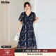 MsShe【閃粉印花雪紡】大碼女裝2026夏裝胖mm高端垂感釘珠連衣裙 藏青藍色現貨 2XL
